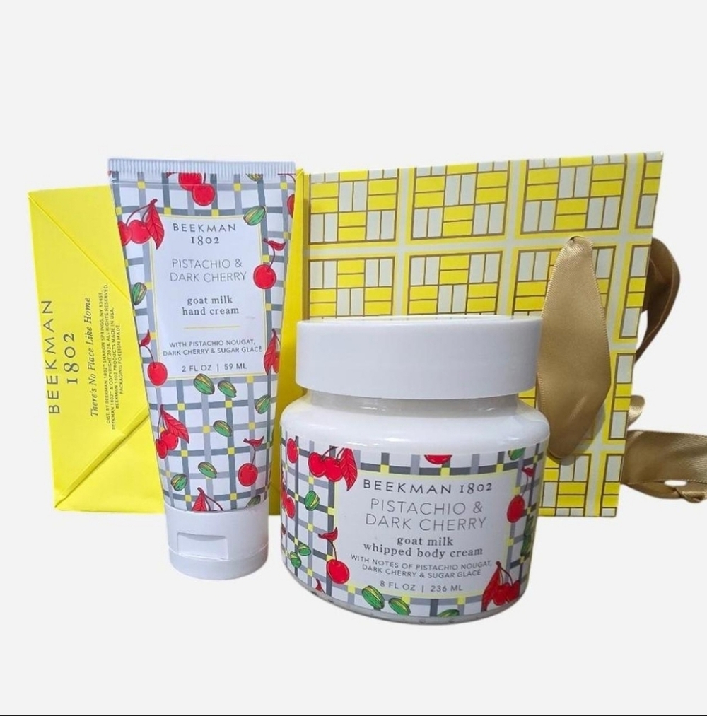 ⚠️SALE⚠️Beekman 1802 Pistachio & Dark Cherry Whipped Body Cream And Wipes